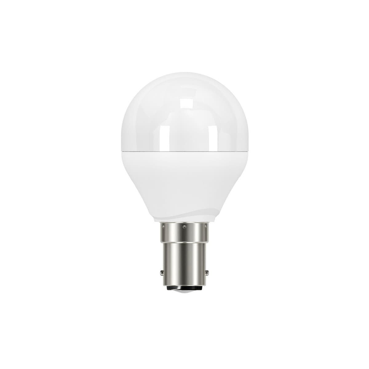 GE 5.6W Lustre LED Frosted SBC Dimmable Fancy Round Globe in Warm White