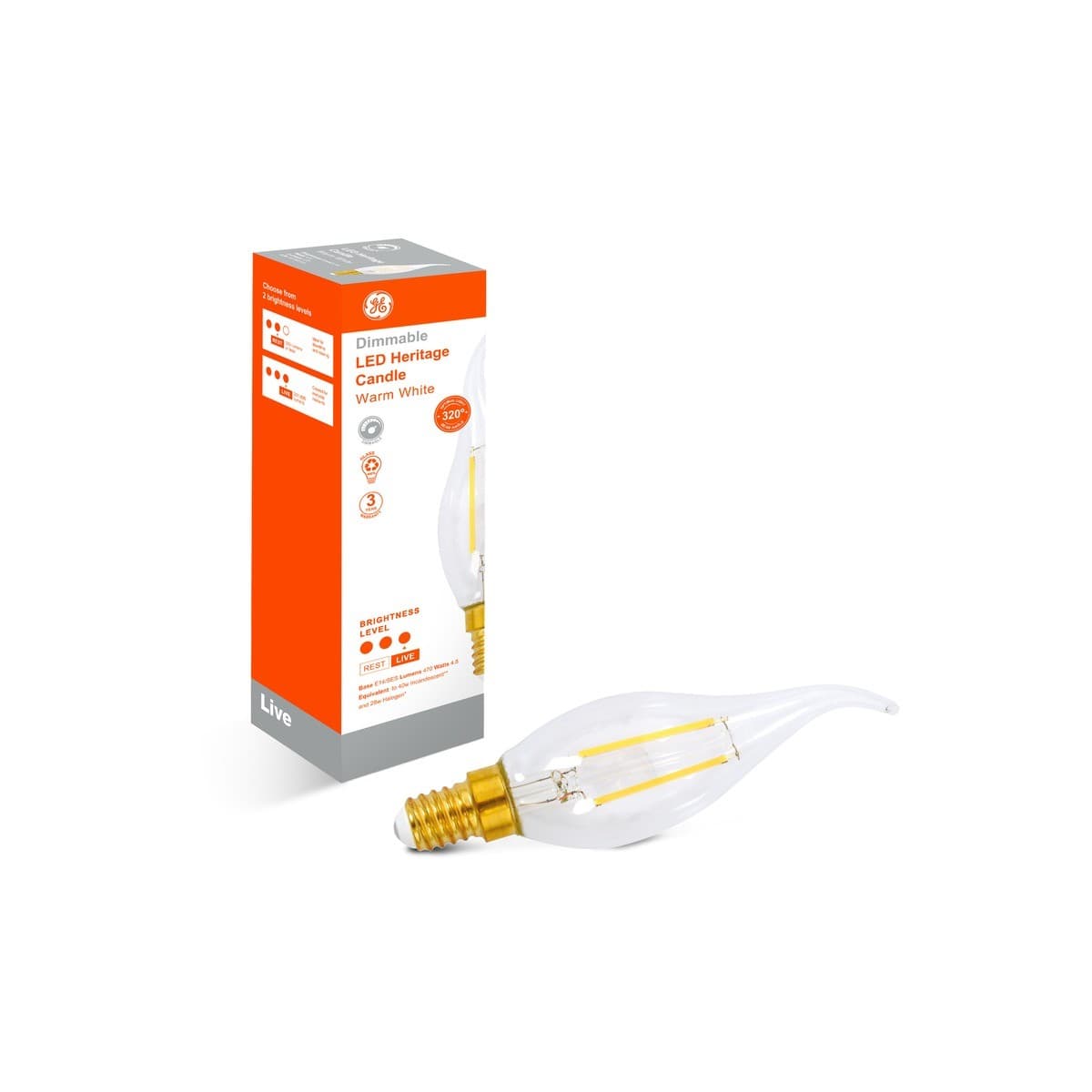 GE 4.8W Dimmable Clear Candle Tip SES LED Globe in Warm White