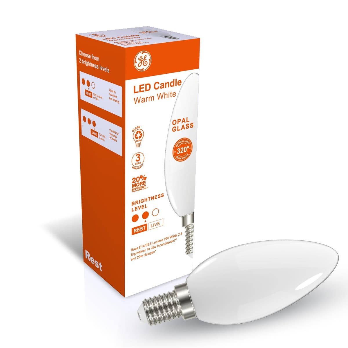 GE 2.8W LED Opal SES Candle Warm White Globe