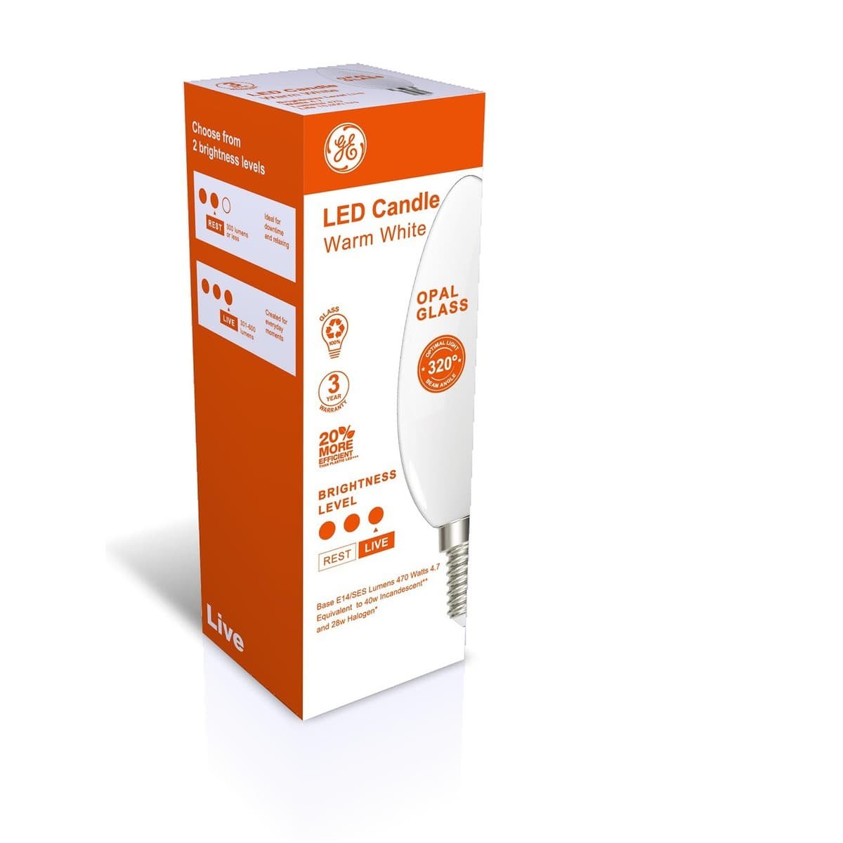 GE 4.7W LED Opal SES Candle Warm White Globe