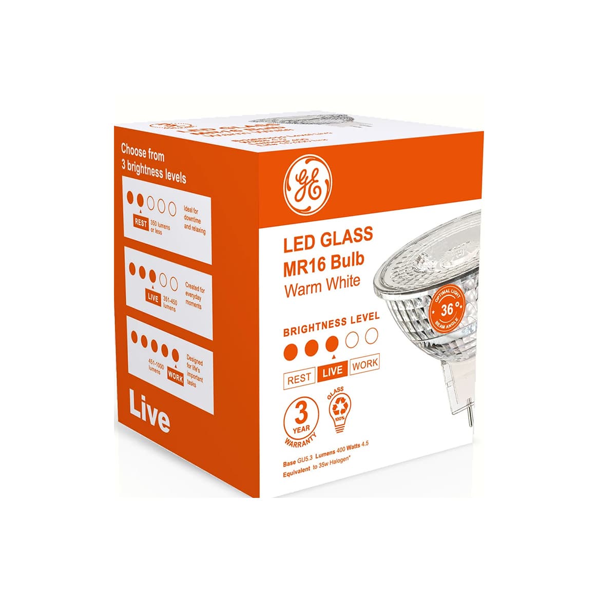 GE 4.5W Glass LED MR16 Globe in Warm White