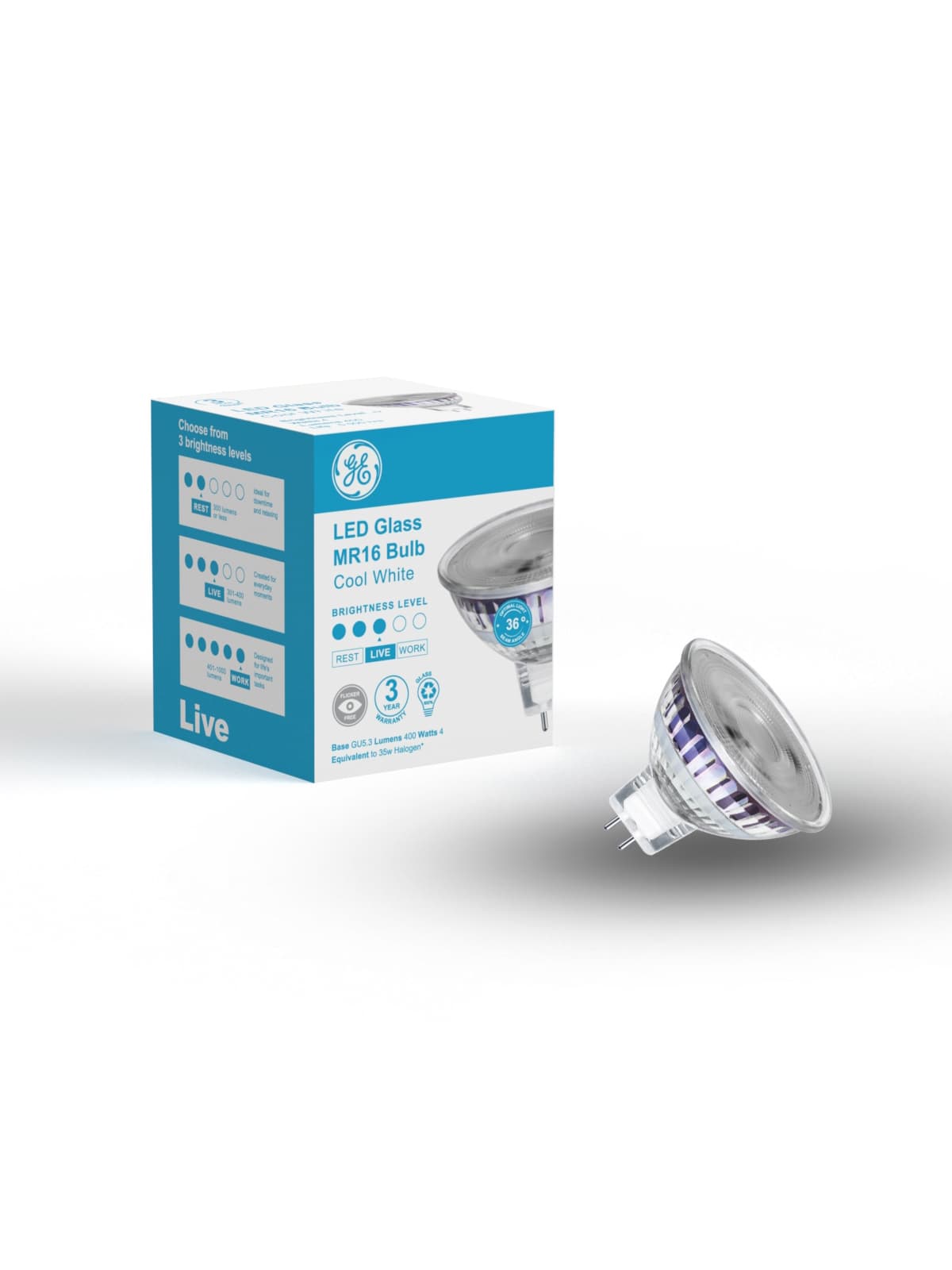 GE 4.5W Glass LED MR16 Globe in Cool White