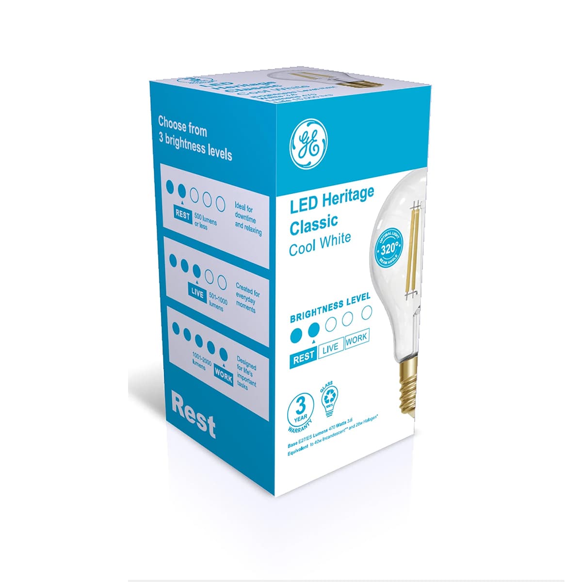 GE 4.3W Heritage LED GLS ES Globe in Cool White