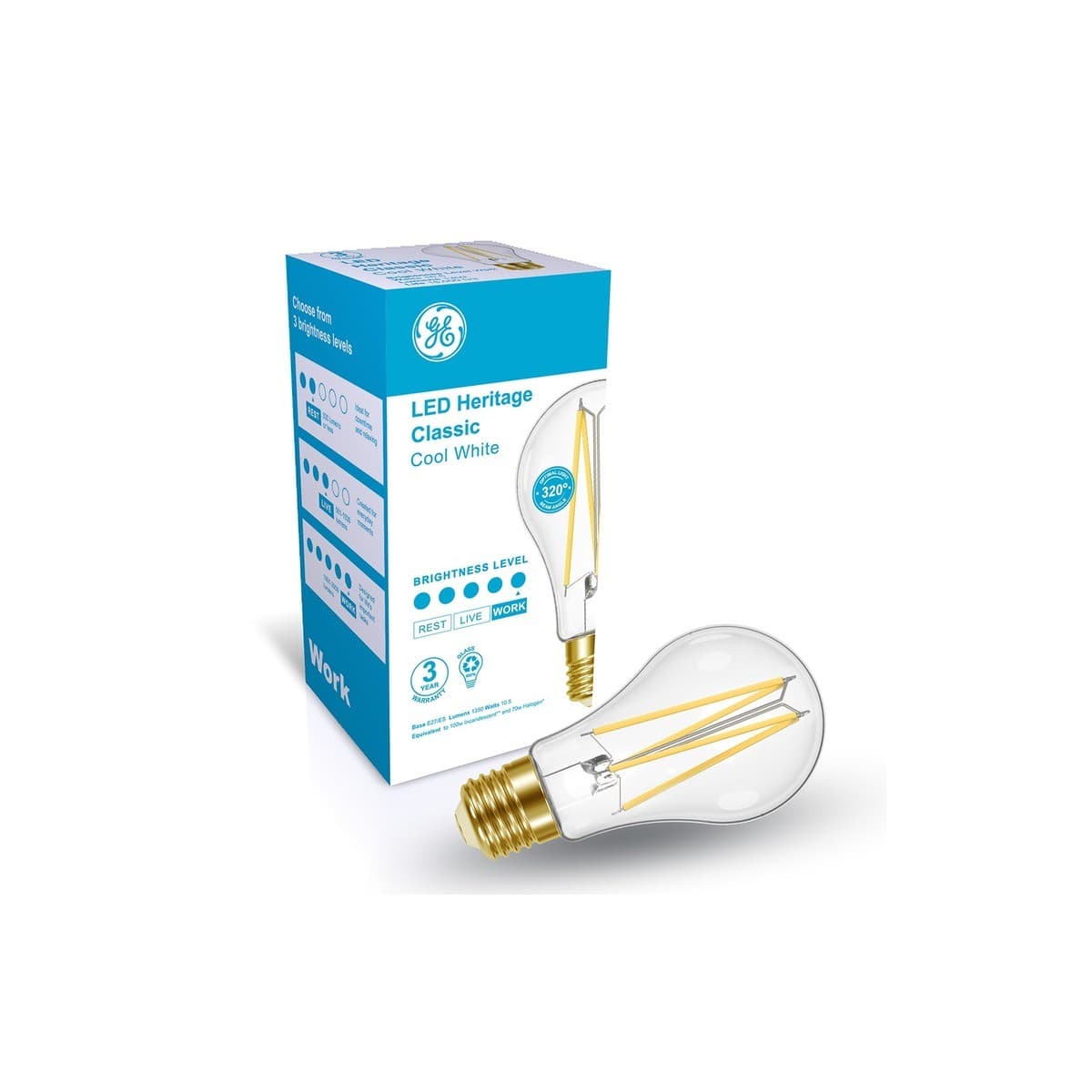 GE 10.5W Heritage LED GLS ES Globe in Cool White