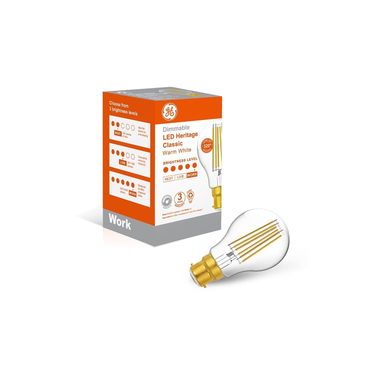 GE 10W Heritage Dimmable LED GLS BC Globe in Warm White