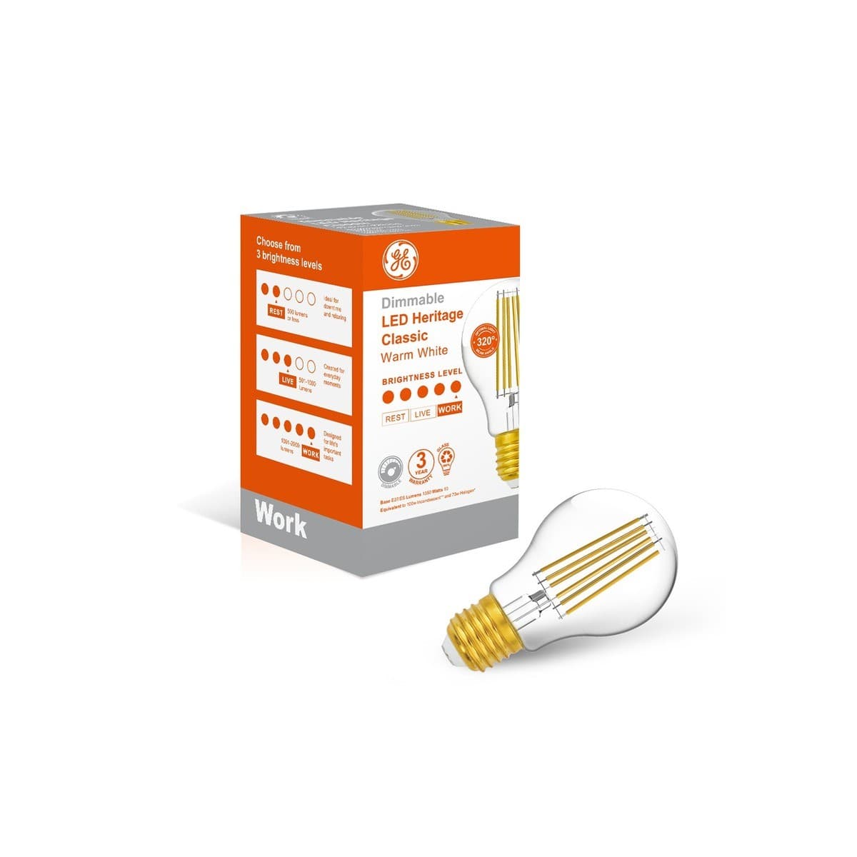 GE 10W Heritage Dimmable LED GLS ES Globe in Warm White