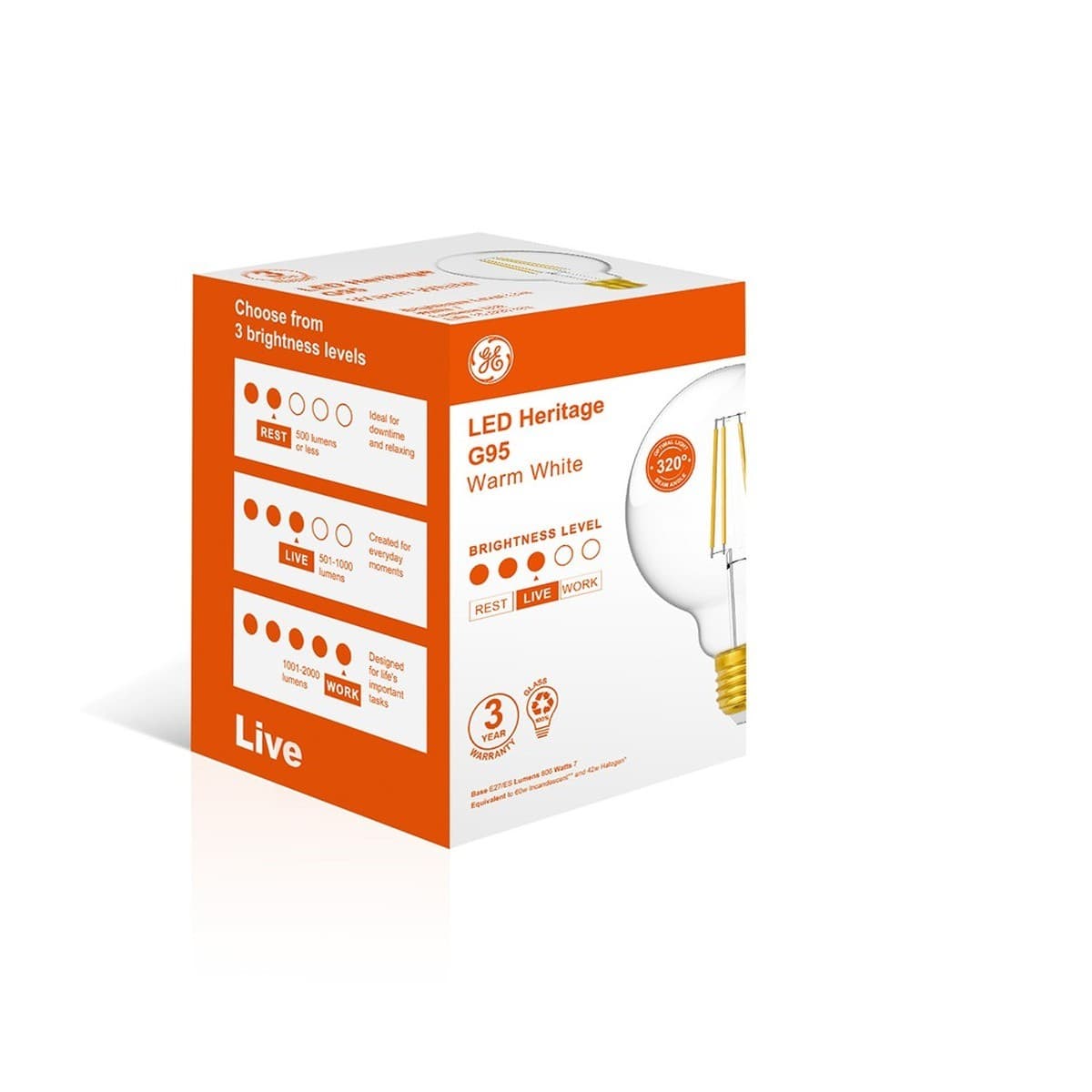 GE 7W Clear LED G95 ES Globe in Warm White