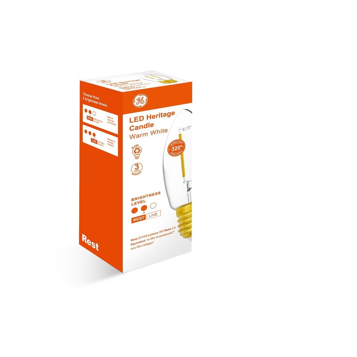 GE 2.5W Heritage LED Candle ES Globe in Warm White