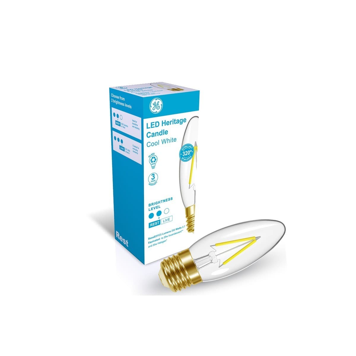 GE 2.7W Heritage LED Candle ES Globe in Cool White