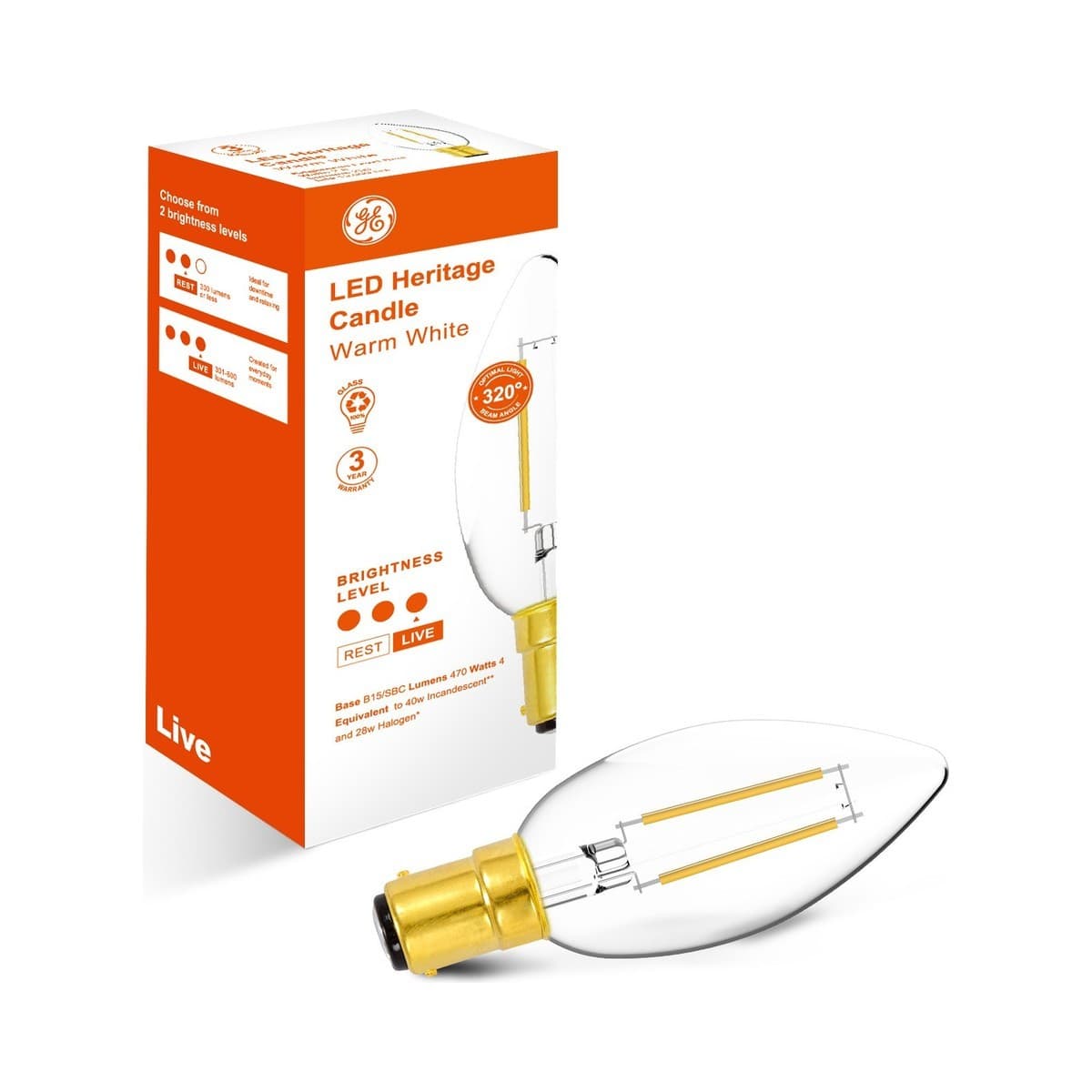 GE 4W Heritage LED Candle SBC Globe in Warm White
