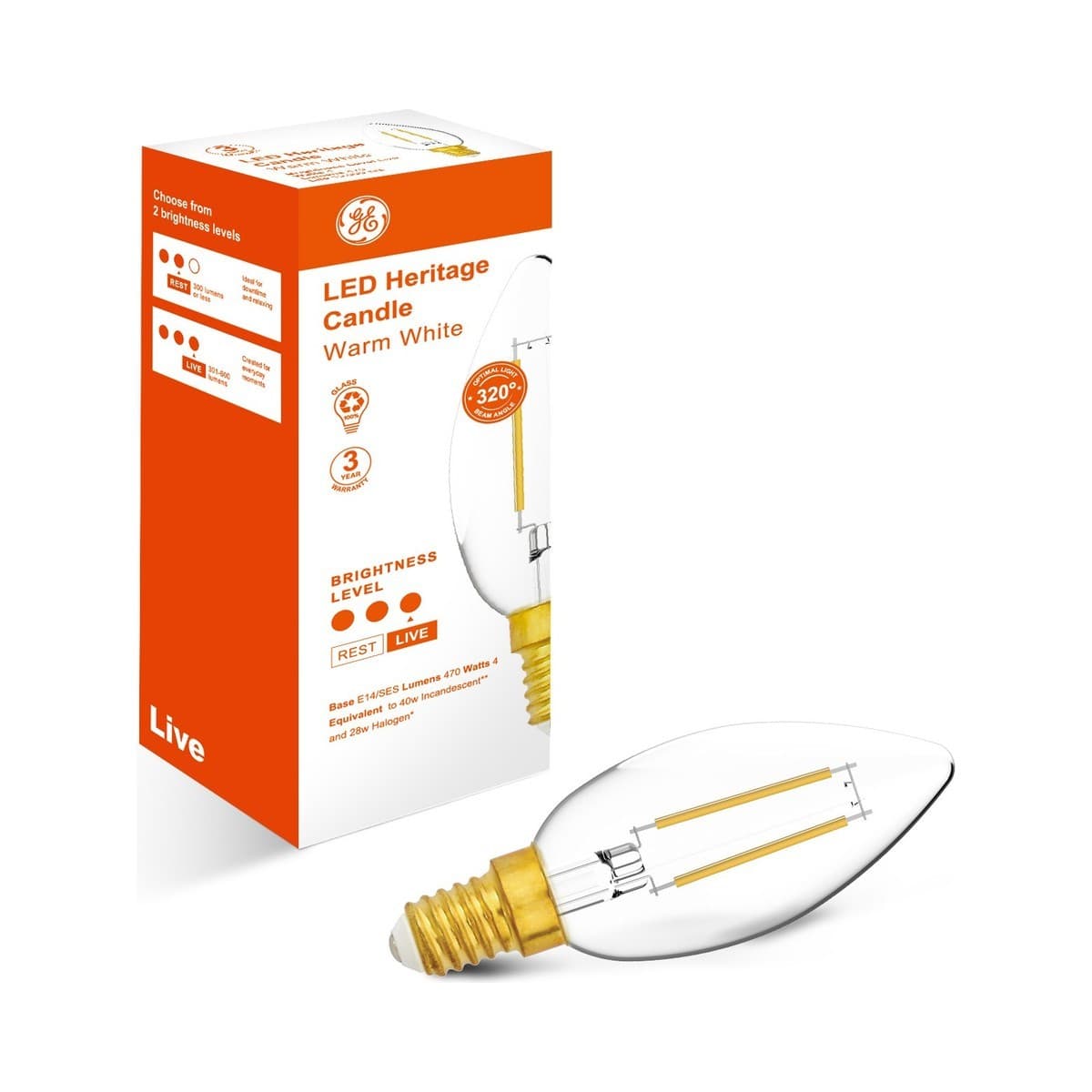 GE 4W Heritage LED Candle SES Globe in Warm White