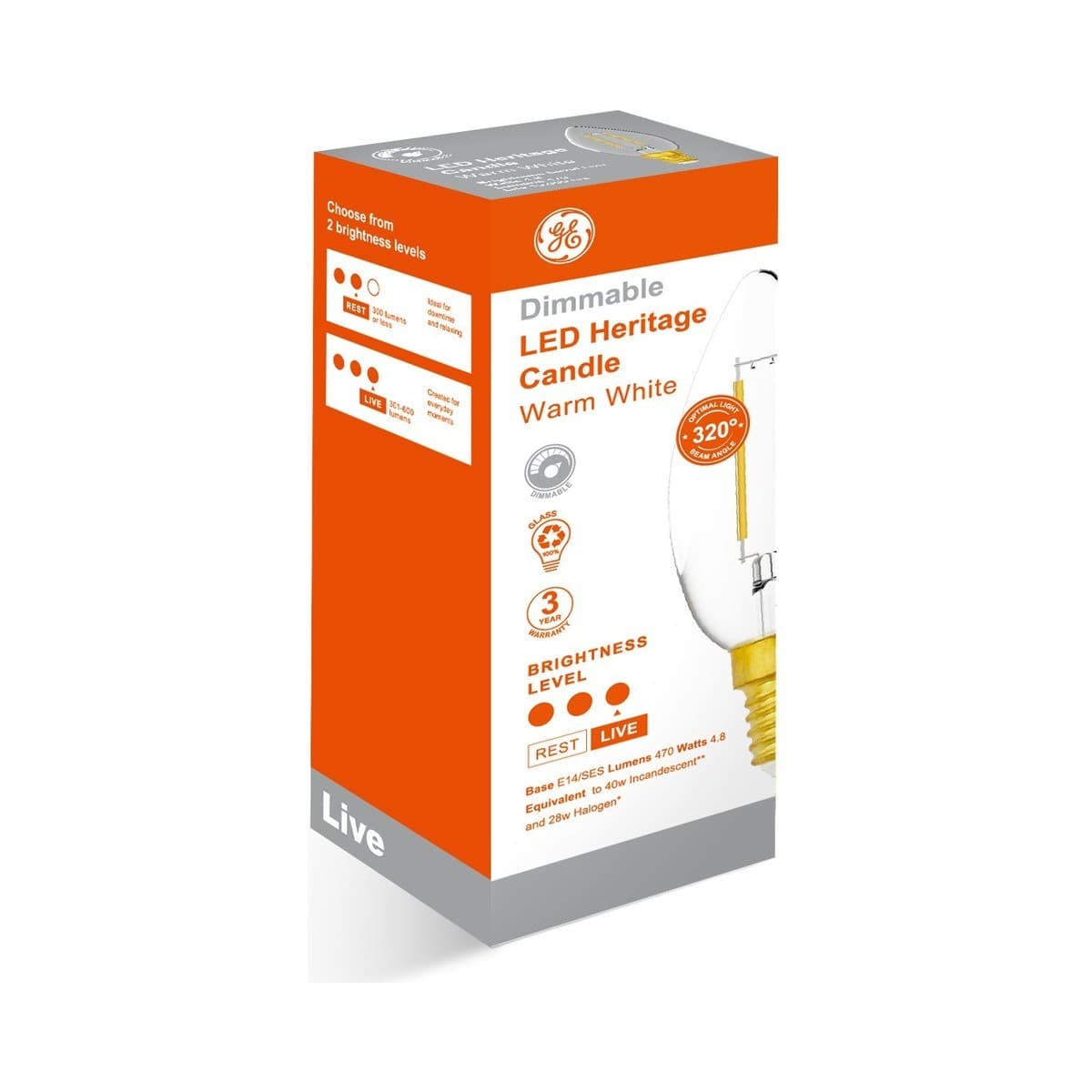 GE 4.8W Heritage Dimmable LED Candle SES Globe in Warm White
