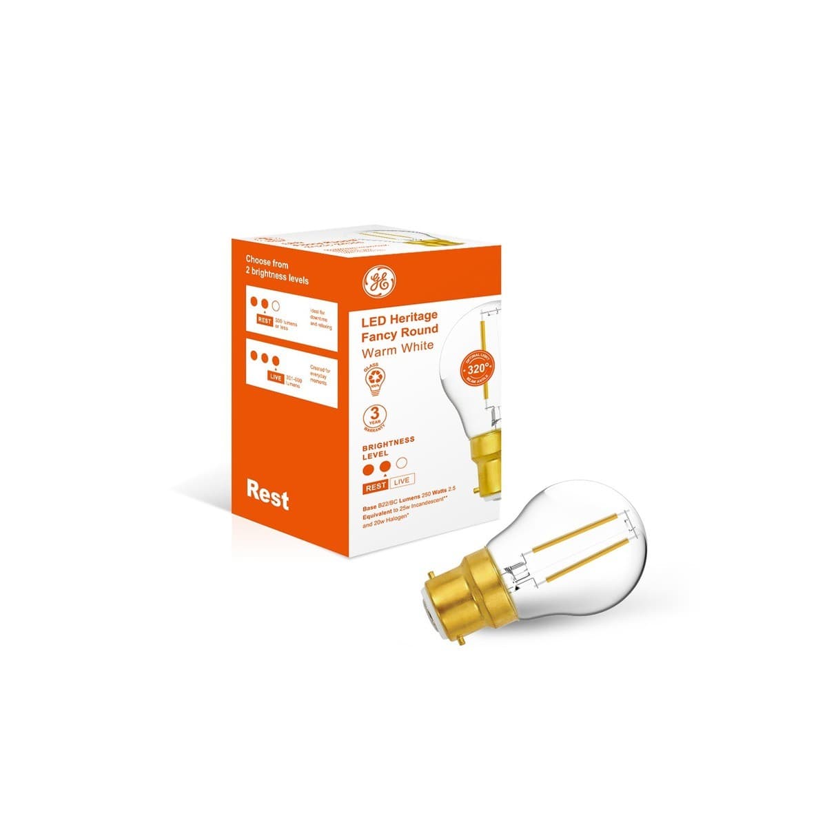 GE 2.5W Heritage LED Fancy BC Globe in Warm White