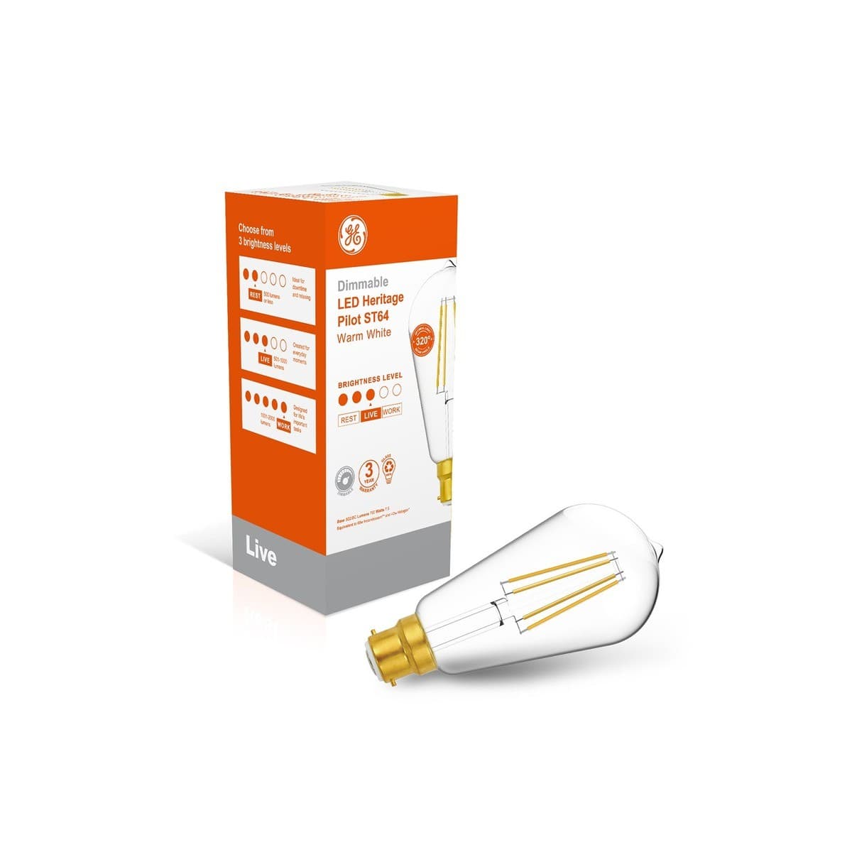 GE 7.5W Heritage Dimmable LED Pilot BC Globe in Warm White