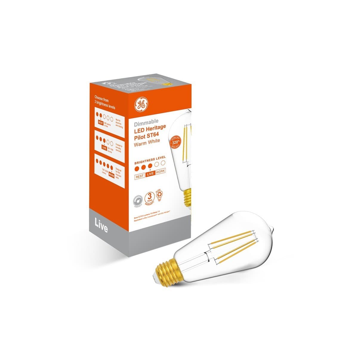 GE 7.5W Heritage Dimmable LED Pilot ES Globe in Warm White