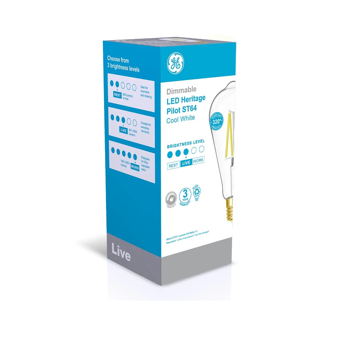 GE 6W Heritage Dimmable LED Pilot ES Globe in Cool White