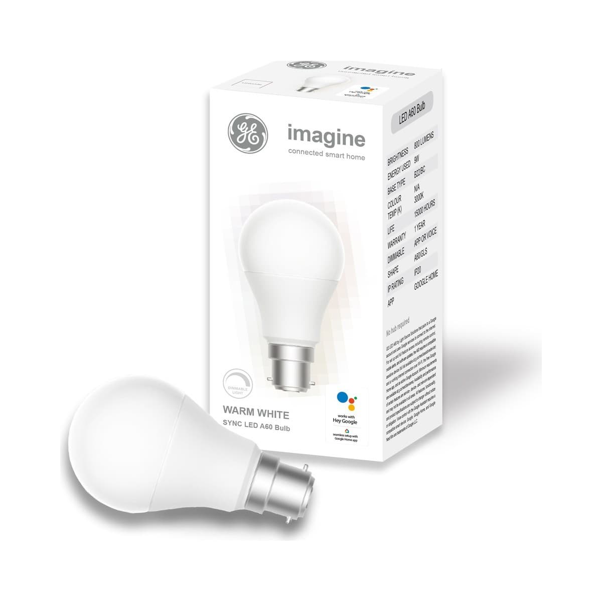 GE Imagine Sync 9W BC LED Dimmable A60 Smart Globe in Warm White