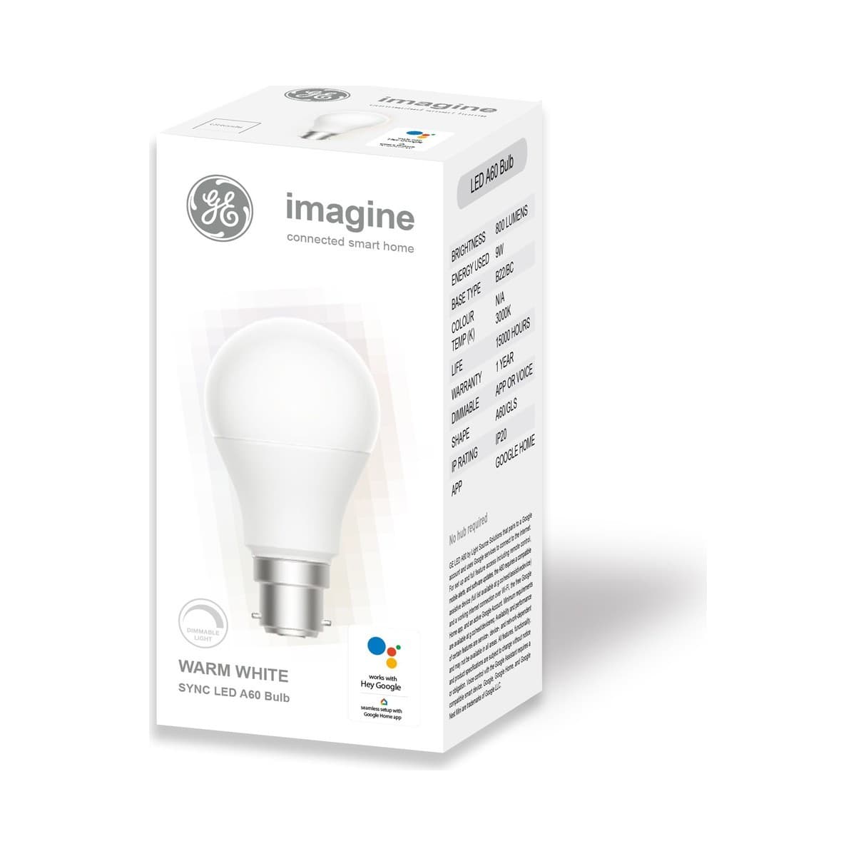 GE Imagine Sync 9W BC LED Dimmable A60 Smart Globe in Warm White