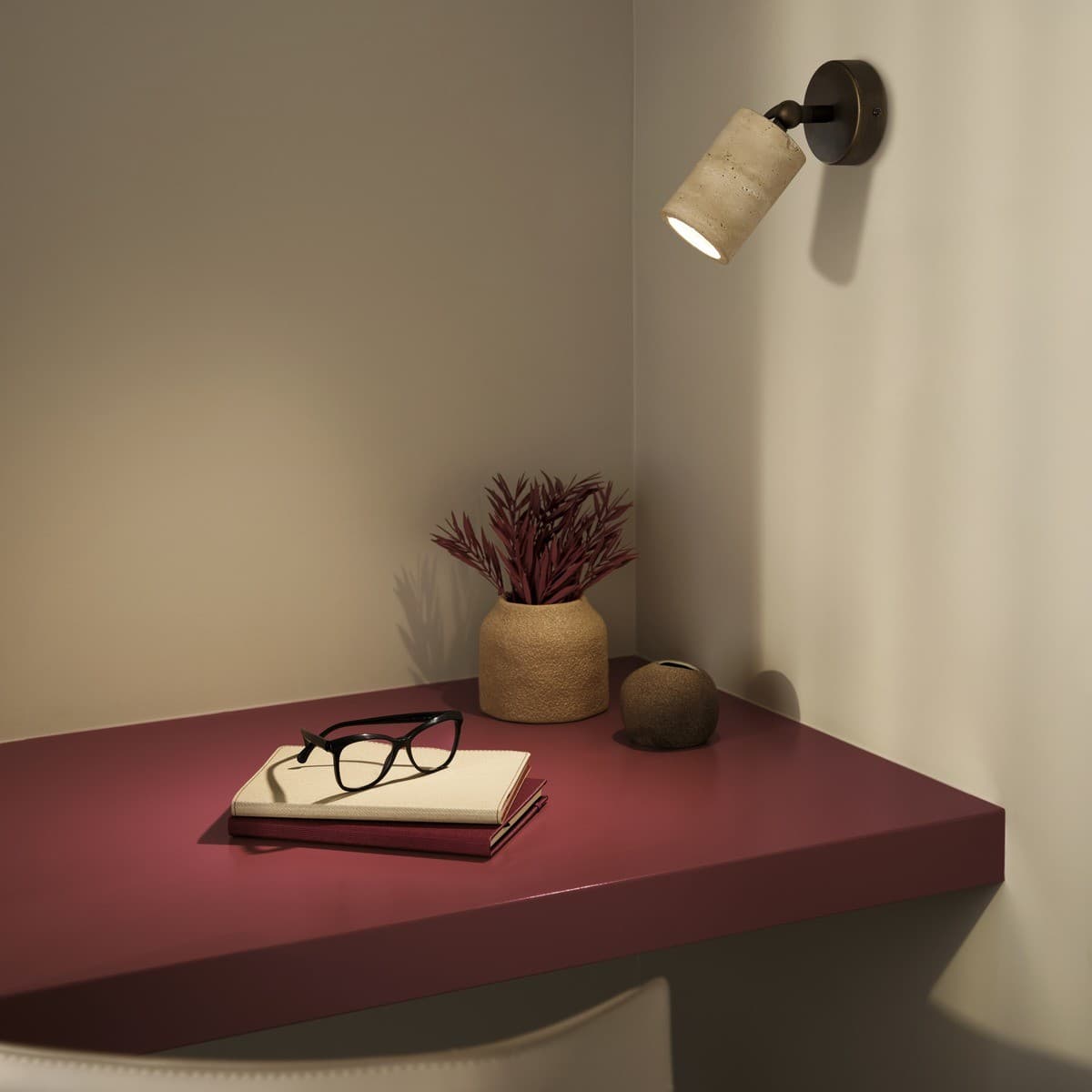 Traviato 1 Light Spot Light in Travertine with Bronze Details
